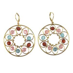 Joan Rivers Gold Tone Hoop Earrings Open Faceted Medallion China Dangle